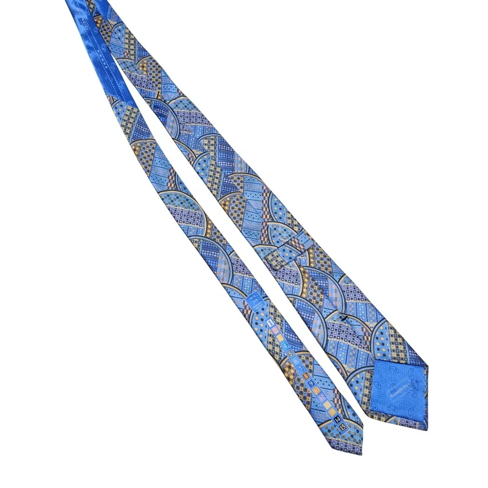 Ermenegildo‎ Zegna Quindici Tie Mens OS Blue Geometric Mosaic Silk Made in Italy